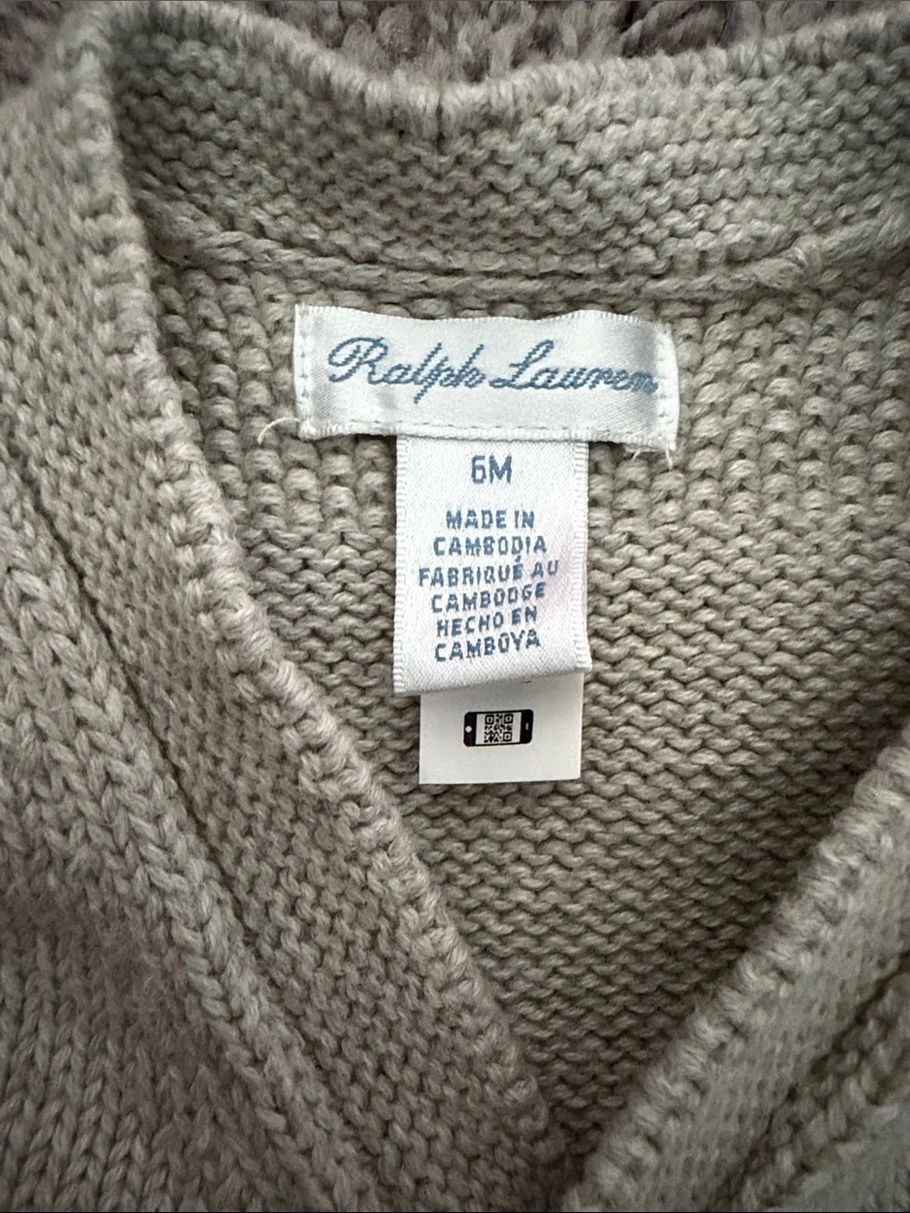 Ralph Lauren Shawl Collar Baby Cardigan - Light Gray with Navy Logo